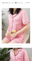 Conjunto De Pijamas De Verano Para Mujer En Rosa Con Rayas Corto Y Cuello En V Pié Y Pecho De Alta Calidad Ropa De Dormir De Dos Piezas - details 4