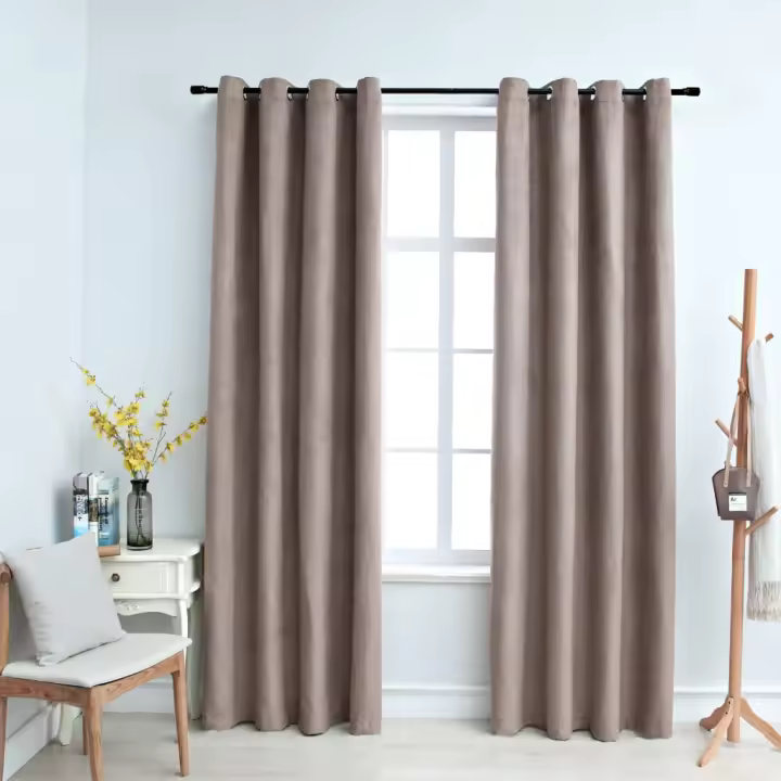 vidaXL Cortinas opacas con anillas de metal 2 pzs gris topo 140x175 cm - 1