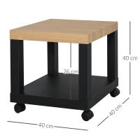 HOMCOM Mesa Lateral para Sofá Mesa de Centro para Salón o Mesita de Noche Multifuncional y con Estante Abierto de Almacenaje con Ruedas 40x40x40 cm Negro y Natural - details 2
