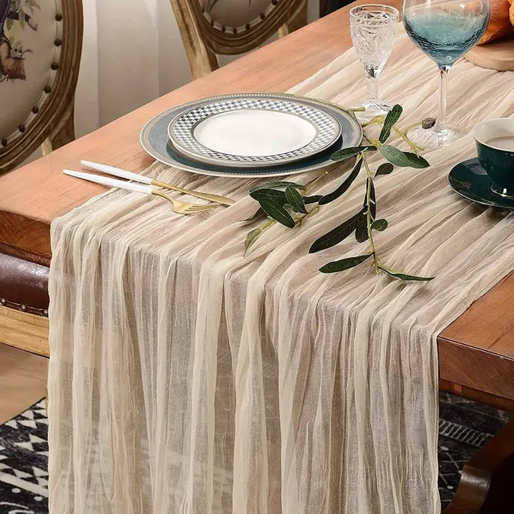 1pc Corredor De Mesa De Estilo Boho Con Telas De Queso Larga Gauze Transparente Romántica Para Bodas Y Decoración De Escena Y Hogar - 1