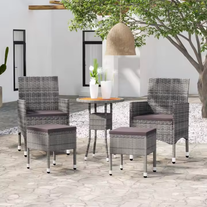 vidaXL Juego de muebles de jardín de 5 piezas ratán sintético gris - 1