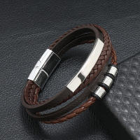 Pulsera De Cuero Multicapa Para Hombre Joyería Punk Rock Accesorios De Moda Regalo Para Cónyuge Estilo Hip Hop - details 3
