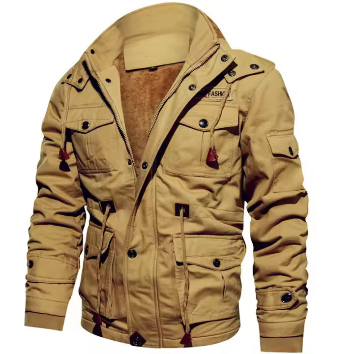 Chaqueta De Motocicleta De Algodón Tejida Con Lana Gruesa Talla Grande Estilo Moda Impermeable Y Cálida Con Cuello Erguido Para Hombres - 1