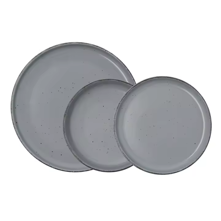 Vajilla cerámica de 12 piezas Colección Duna Quid – Estilo Natural en Tonos Crema, Gris y Verde - Apta para lavavajillas y microondas - 1