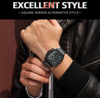 Reloj De Cuarzo Para Hombre MEGIR En Acero Inoxidable Resistente Al Agua Con Dial Cuadrado Luminoso Cronógrafo Y Fecha Manos Luminosas - details 1