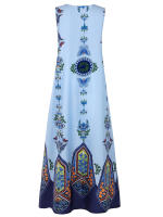 Vestido Largo Sin Mangas Para Mujer Estilo Vintage Con Flores Y Diseño V En El Cuello Vestido De Verano De Tela Poliéster Midi - details 7