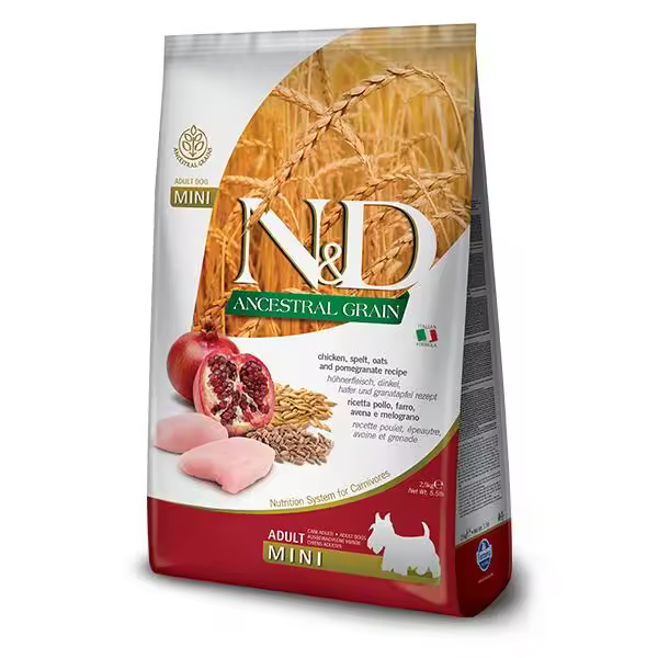 FARMINA N&D DOG ANCESTRAL MINI POLLO 7KG / Alimento completo para perros adultos de razas de tamaño pequeño y mini. Elaborado a base de pollo, espelta, avena y granada. - 1