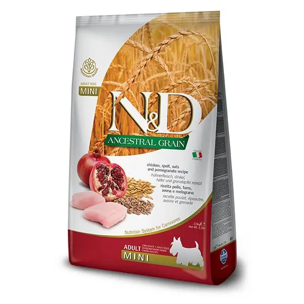 FARMINA N&D DOG ANCESTRAL MINI POLLO 7KG / Alimento completo para perros adultos de razas de tamaño pequeño y mini. Elaborado a base de pollo, espelta, avena y granada. - 1