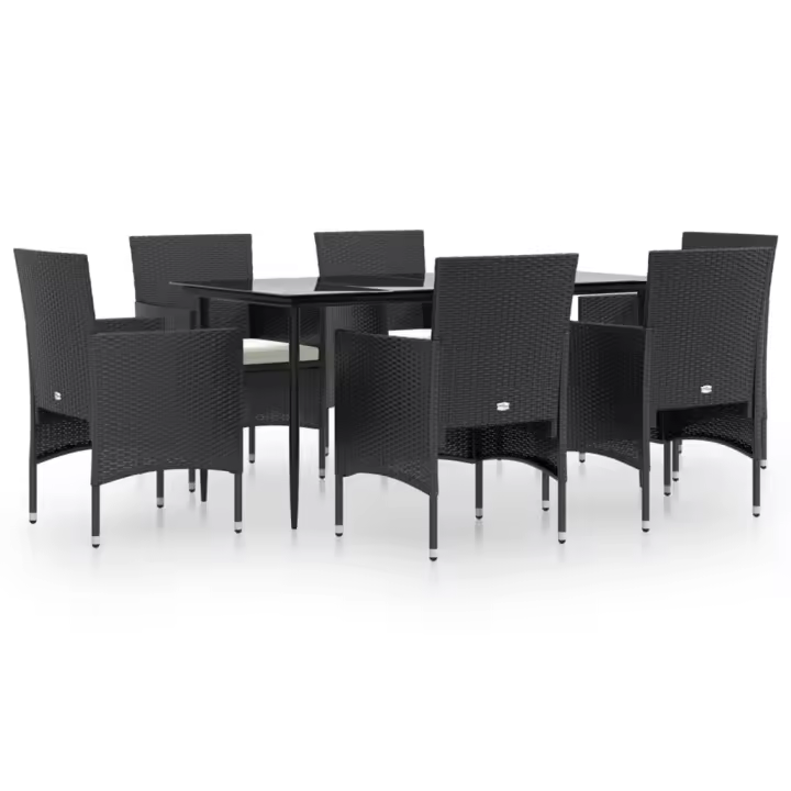vidaXL Juego de comedor de jardín 7 piezas con cojines negro - 1