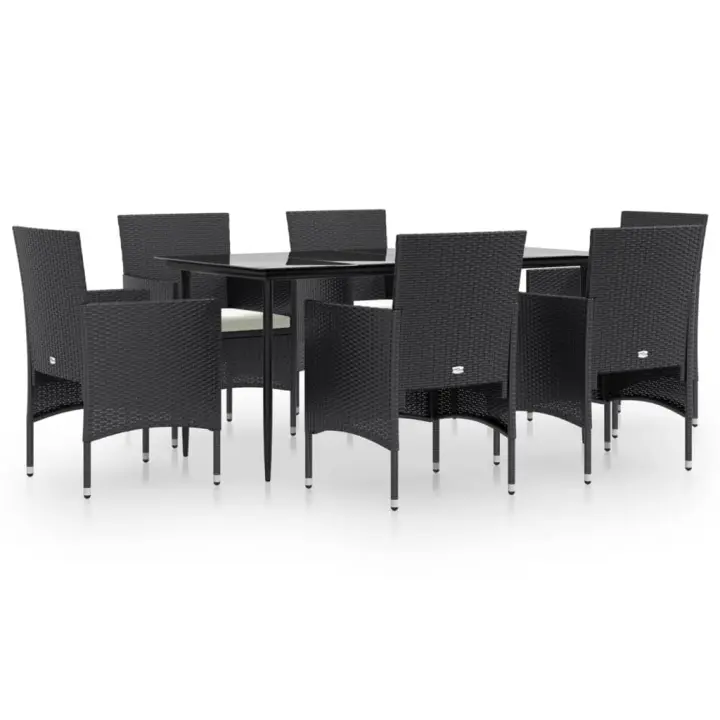 vidaXL Juego de comedor de jardín 7 piezas con cojines negro - 1