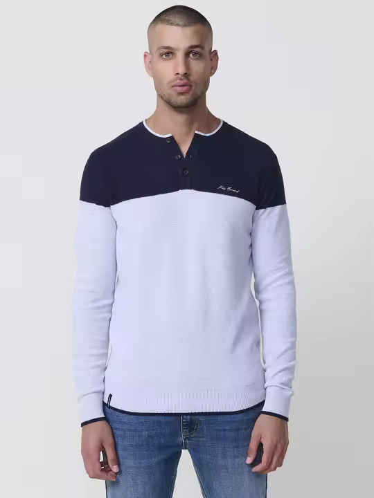 Koroshi - Polo hombre manga larga punto tricot 100% algodón para look smart casual, negro y navy - 1