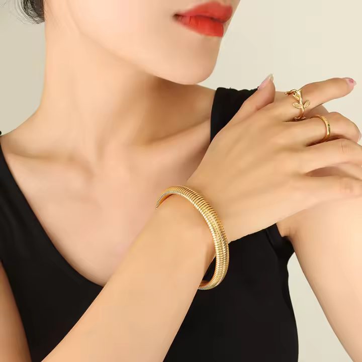 Nuevo Maple inoxable de ancho Gruesos metal Espiral pulsera de dos o tres circulares elástico - 1