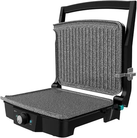 Cecotec Rock'nGrill 2000 Stone Ceramic Mix&Grill: La Piastra E Griglia Elettrica Che Fa Tutto! 2000W, Superficie Mista, Rivestimento Ceramico, E Si Apre A 180°