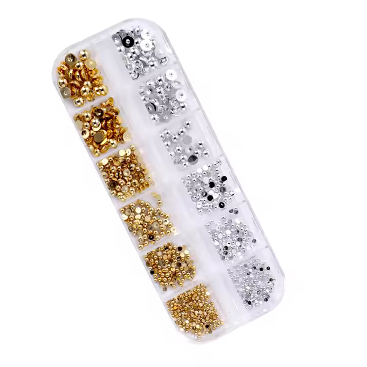 12Grillas De Perlas De Acrílico En Oro Y Plata Combos De Colores Metálicos Para Uñas Adornos Planos Y Semirredondos Para Joyería De Manicura Accesorios De Belleza - 1