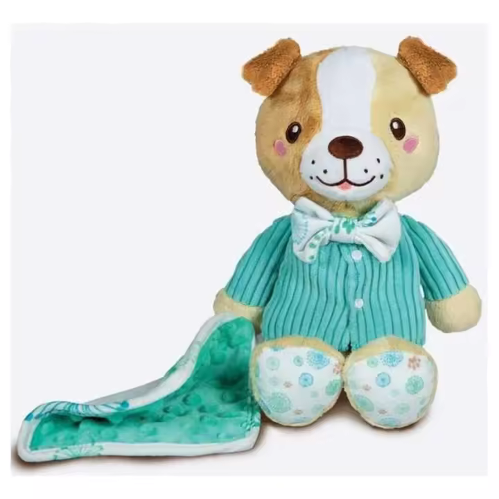 Clementoni - Perrito de Peluche Suave para Bebés - Chaqueta Verde - Estimulación Multisensorial - 1