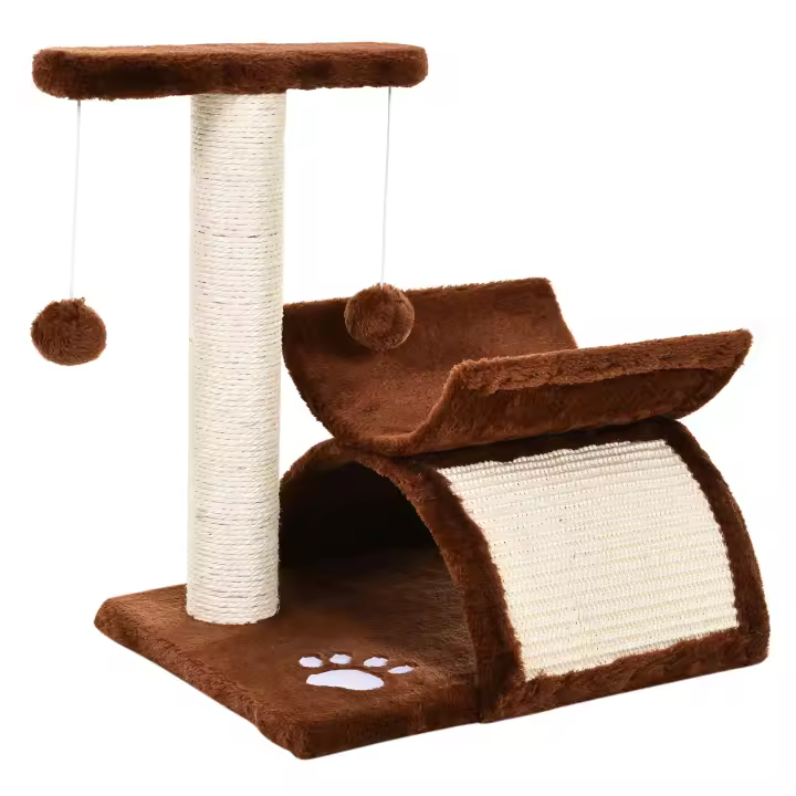 PawHut Árbol Rascador para Gatos Pequeños 43 cm Torre para Gatos con Poste Giratorio con Bolas de Juego Plataforma y Caseta 40x30x43 cm - 1
