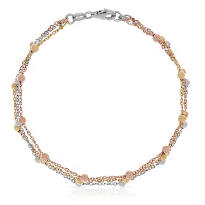 FIRENZE SILVER Pulsera Plata de ley 925 cadena triple con tallada con esferas y eslabones planos18 Cm. Color: Multicolor - 1