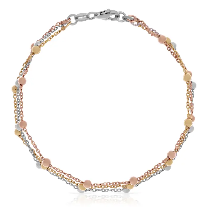 FIRENZE SILVER Pulsera Plata de ley 925 cadena triple con tallada con esferas y eslabones planos18 Cm. Color: Multicolor - 1