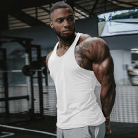 Camiseta Sin Mangas De Verano Para Hombre Algodón Fitness Running Racer Vestido Deportivo Stringer Tank Top Para Gimnasio - details 2