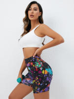Shorts De Yoga De Cintura Alta Con Estampado Tropical Y Bolsillos En Poliéster Tejido Elástico Silueta Regular Para Mujer - details 4
