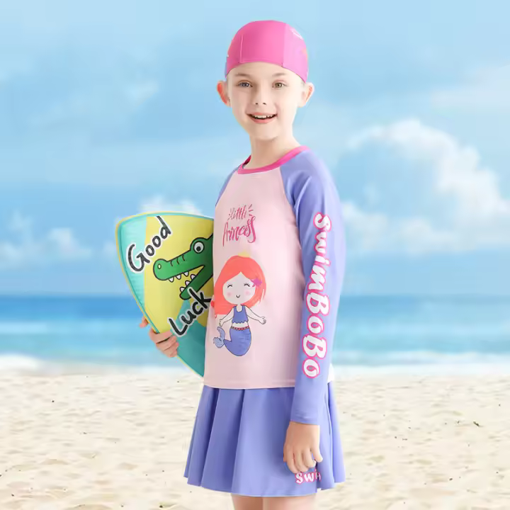 Traje de baño para niñas, traje de baño profesional de manga larga dividido con protector solar para playa, bonito traje de baño - 1