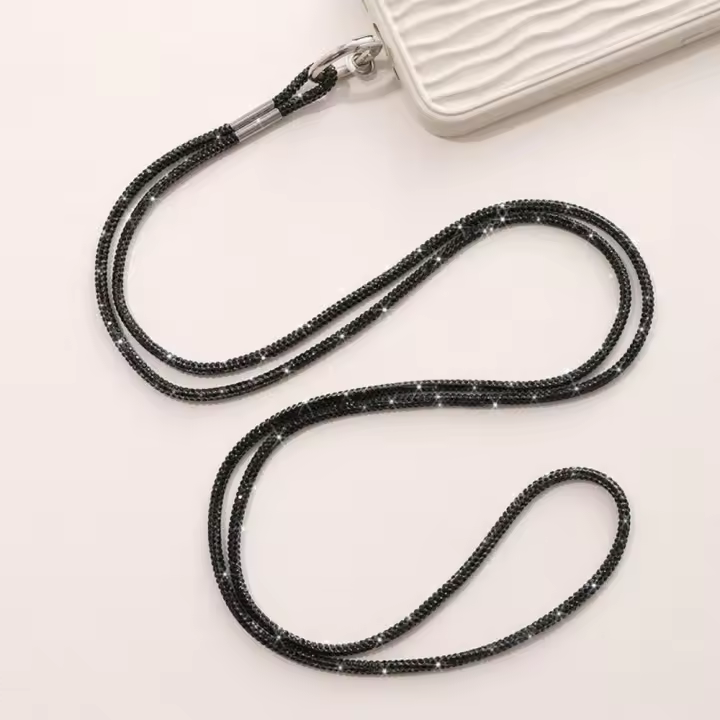 Lanyard De Lujo Con Rhinestone Caja De Cristal Plateado Antipérdida Para Teléfono Móvil Correa Colgante Para Adultos Unisex - 1