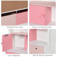 HOMCOM Estantería de Madera Infantil Librería para Niños con 4 Compartimentos 1 Puerta y 2 Cajones Extraíbles con Ruedas para Libros Juguetes 80x34x130 cm Rosa y Blanco - details 5