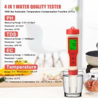 Probador de pH digital, resolución 0.01 0-14pH 4 en 1 PH/EC/TDS/medidor de temperatura, probador de calidad del Agua with LCD retroiluminado, calibración automática, prueba para laboratorio de Acuario de piscina potable - details 0