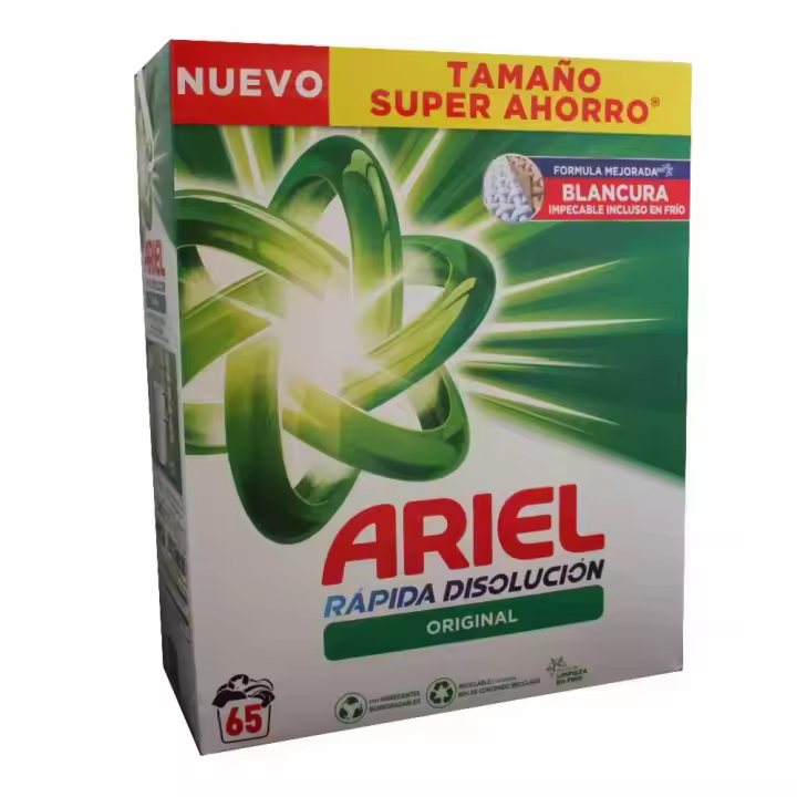 Detergente en Polvo Ariel, 65 Lavados, Tecnología Anti-Residuos, Ropa Limpia y Reluciente (4,225Kg) - 1