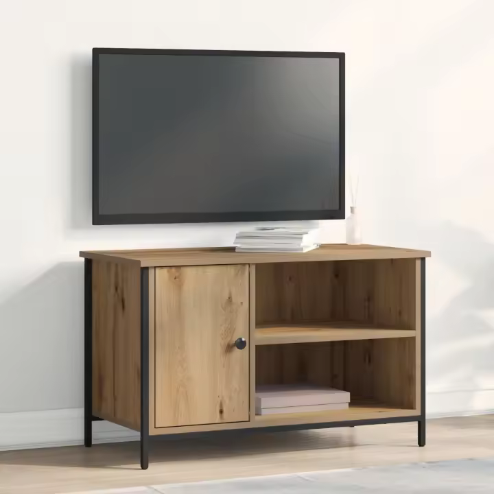 Cabinet de TV vidaXL de roble artesanal 80x40x50 cm de madera procesada y acero - 1