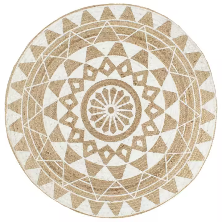 vidaXL Alfombra de yute tejida a mano con estampado blanco 150 cm - 1