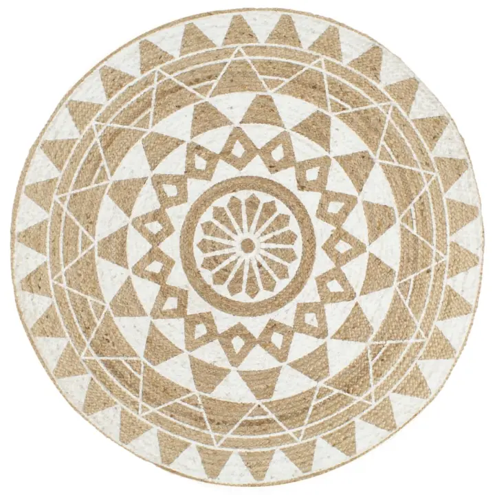 vidaXL Alfombra de yute tejida a mano con estampado blanco 150 cm - 1
