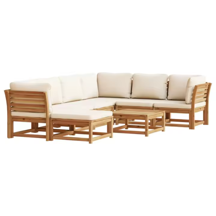 Juego de muebles Jardín 8 pzas con bolsillos Madera maciza Acacia - 1