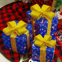 3PCS Caja De Regalo Navideña Con Luz Y Lazo LED Decoración Festiva Para Interior Y Exterior Material Plástico - details 12