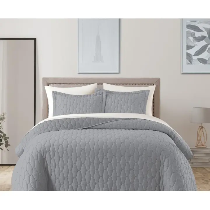 Icelands Colcha Bouti Ava Gardner Gris Diseño Hexágonos - 1