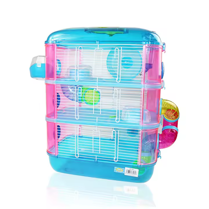 SMELL & SMILE Jaulas para Hamster de plástico Duro, Jaula de Hamster XL 3 Pisos Hamster caseta Bebedero comedero Rueda Todo Incluido 40 x 26x53cm Color Aleatorio. - 1