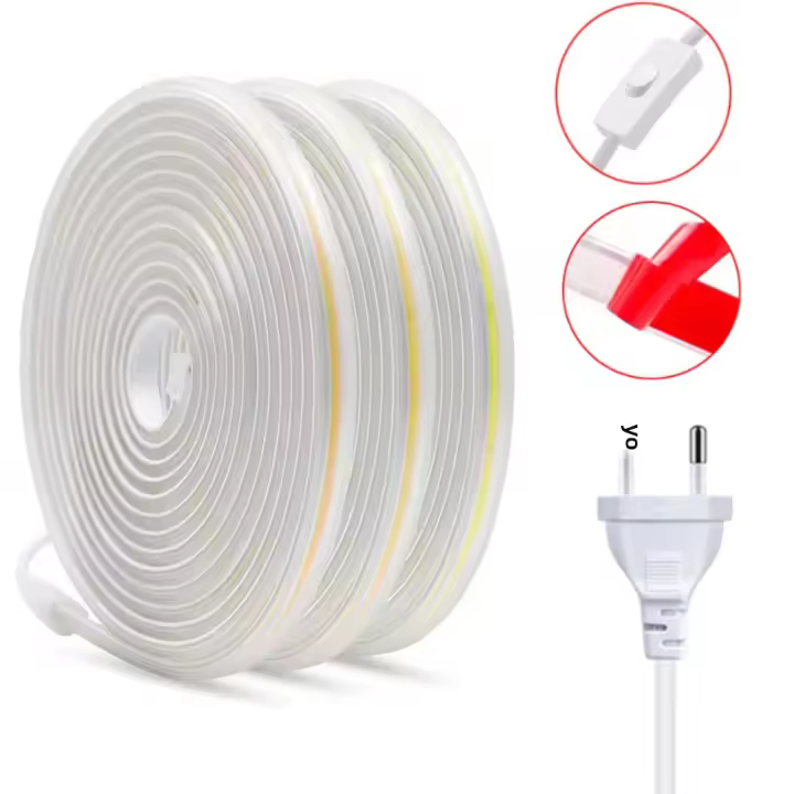 Tira De Luces LED COB 220V Alta Brillanteza Impermeable Flexible Para Decoración De Habitaciones Con Enchufe EU Plug - 1