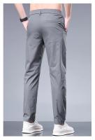 Pantalones Negocios Veraniegos Rectos Para Hombre Cintura Elástica Algodón De Seda Cómodo Transpirable Negro Gris Pantalones Casuales De Traje - details 9