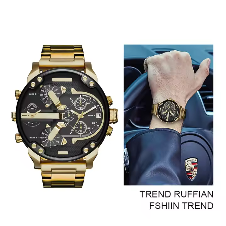 Reloj De Lujo Para Hombre En Acero Inoxidable Con Pantalla Analógica Grande Cronógrafo Impermeable Para Uso Casual Y De Negocios - 1