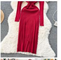 Vestido Largo Elegante De Otoño Invierno Para Mujer Con Cuello Haltera Y Cintura Ajustada Vestido Bodycon Coreano Para Oficina Vestidos De Suéter - details 14