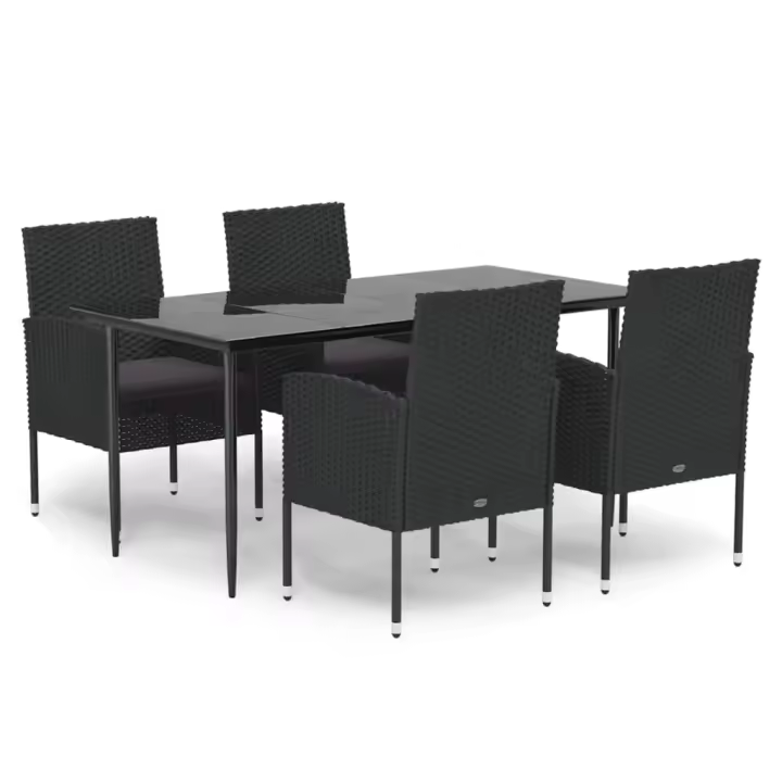 vidaXL Set de muebles jardín 5 pzas con cojines ratán sintético negro - 1
