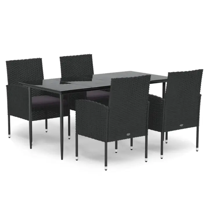 vidaXL Set de muebles jardín 5 pzas con cojines ratán sintético negro - 1