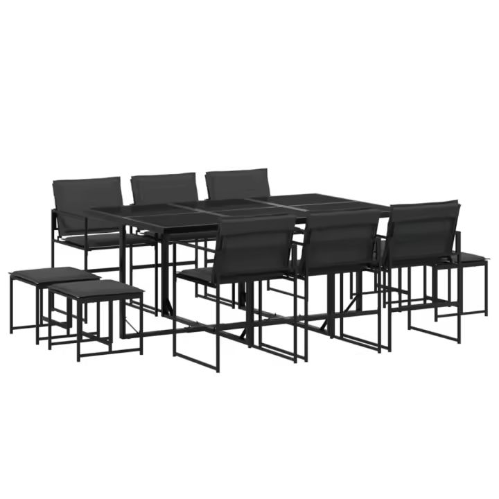 vidaXL Juego de comedor de jardín 11 pzas con cojines textileno negro - 1