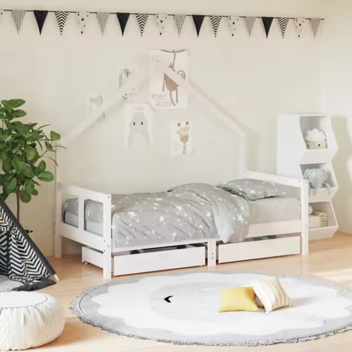 Cama solar para niños con bolsillos Pino Maciizo Blanco 80x160 cm - 1