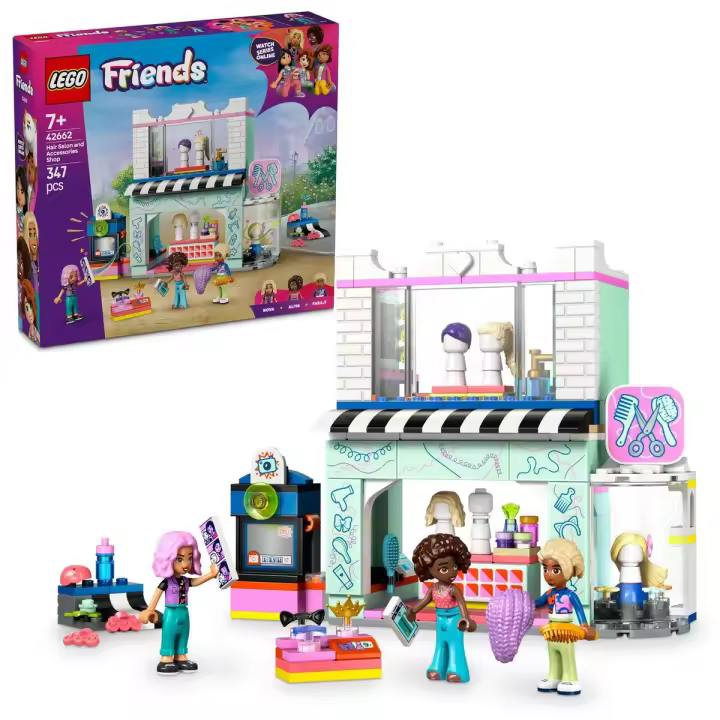 LEGO 42662 Friends Peluquería y Tienda de Complementos, Secador y Pelucas de Juguete, Juegos de Peinados, Regalo para Niñas de 7 Años o Más, 3 Mini Muñecos para el Juego de Rol - 1