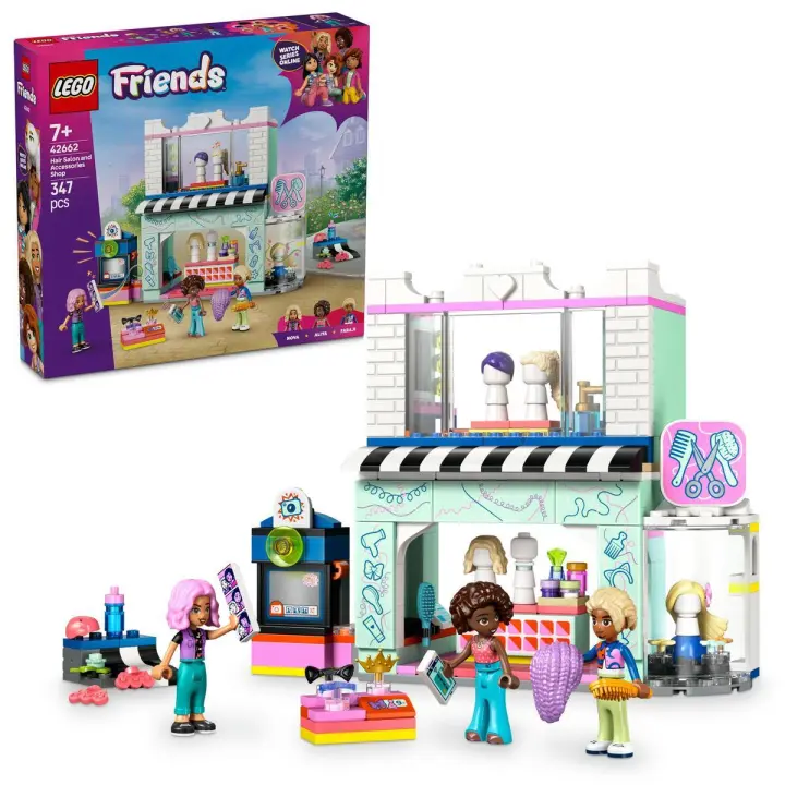 LEGO 42662 Friends Peluquería y Tienda de Complementos, Secador y Pelucas de Juguete, Juegos de Peinados, Regalo para Niñas de 7 Años o Más, 3 Mini Muñecos para el Juego de Rol - 1