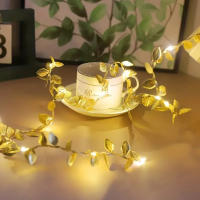Luces De Cadena LED Hojas Doradas Para Decoración De Fiesta Y Bodas En El Salón Y Dormitorio Batería Operada Decoración De Año Nuevo Cumpleaños Navidad - details 3