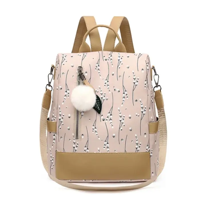 Mochila con estampado floral para mujer, bolso de vida informal, con bola de pelo, gran capacidad, nuevo - 1