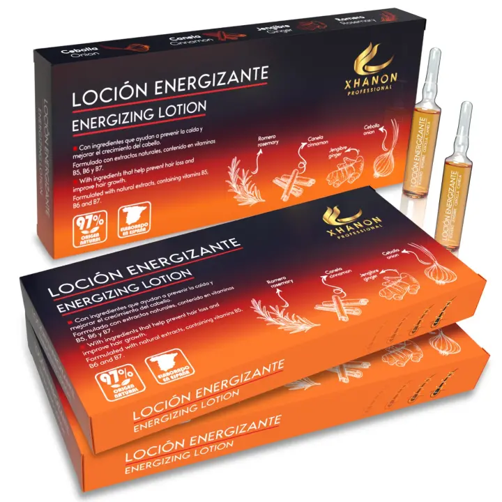 x3 PACK Ampollas Anticaída para el Cabello Mujer y Hombre - Fórmula 97% Origen Natural - Con Extractos Vegetales - Romero, Canela, Jengibre y Cebolla - Xhanon Professional - 1