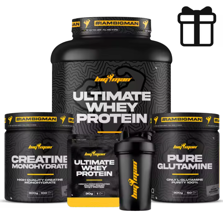 PACK BigMan Ultimate Whey Protein 2kg + Creatina 300g + Glutamina 300g + Shaker y Regalos - 1